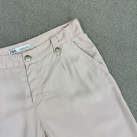 Zara Pleated Front Trouser Pants Blush Size 4 Relaxed Ankle - Picture 5 of 12